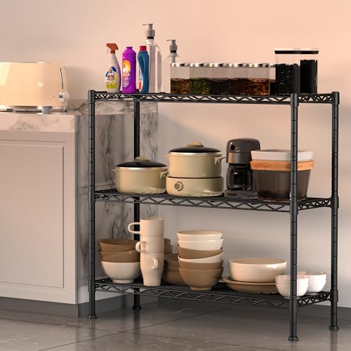 Soywey 3-Shelf Adjustable Heavy Duty Storage Shelves,36" Wx14 Dx35.8 H Metal Organizer Wire Rack for Laundry Bathroom Kitchen Pantry Closet Garage Shelving Black - size: 3-Shelf, style: No Wheels