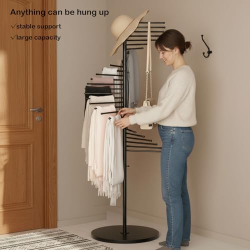 Scarf Hanger Organizer Stand Metal Scarf Display for Multiple Scarves Spiral Hijab Hanger Black Tie Rack with 30 Bars Heavy Duty Pant Hanger Space Saving Commercial Holder for Tie, Belt, Chothes - color: Black