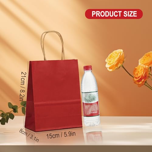 BAG BOX 100 Pack Medium 8.25x4.3x10.6 Inch Red Kraft Paper Gift Bags with Handles for Bulk Shopping, Retail, Craft, Party Favors, Wedding, Grocery & Sacks - color: Red, size: 8.25 * 4.3 * 10.6 inch(Pack of 100)