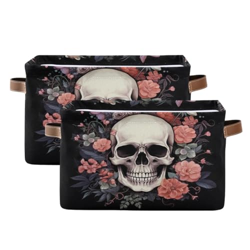 Halloween Basket Black Rose Skull Baskets with Handles Collapsible Organizer Box Shelf Storage Baskets for Holiday Home Decor 1PC - color: D, size: 1PCS