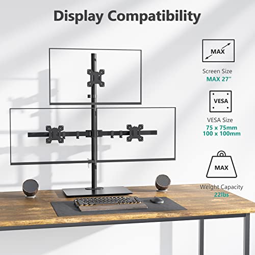 WALI Triple Monitor Stand, Height Adjustable Free-Standing Monitor Desk Mount, fits 3 Computer Screens up to 27 Inch, Holds up to 22lbs per Arm (GMF003) - size: Triple, style: Glass Free Stand