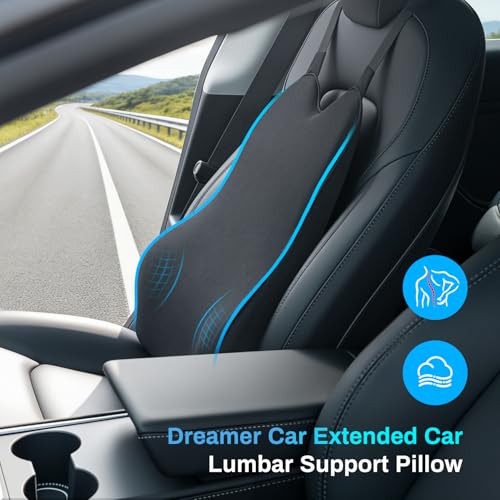 Lumbar Support Pillow for Car - 20.9 Inch Extended Car Back Support Relieves Full Back Discomfort on Long Rides, Rebuilds Support for Older Vehicles, Fits Mid-to-Large Sedans, SUVs & Trucks - size: longest 20.9" * widest 16.9" * highest 5.9"