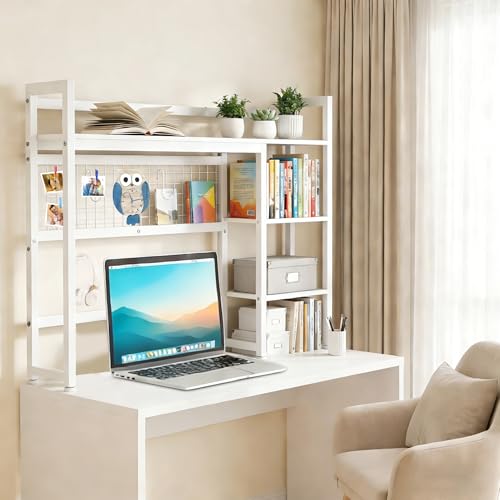 Desktop Shelf, 38.5'' Desktop Organizer Shelf for Computer Monitor, 4 Tier Hutch Storage Rack for Home Office Dorm, White - color: White, size: 38.5'' X W 9.8'' X H 29.5'