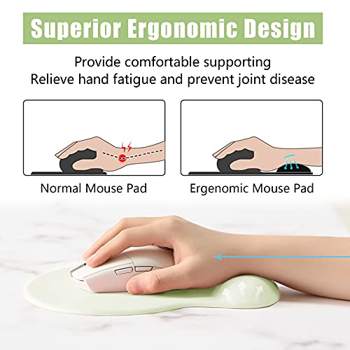 Hsurbtra Ergonomic Mouse Pad with Wrist Rest Support, Gel Mouse Pads with Non-Slip PU Base, Pain Relief Memory Foam Computer Mat, Cute Office Supplies Desk Decro Accessories, Lake Green - color: Lake Green, size: Normal
