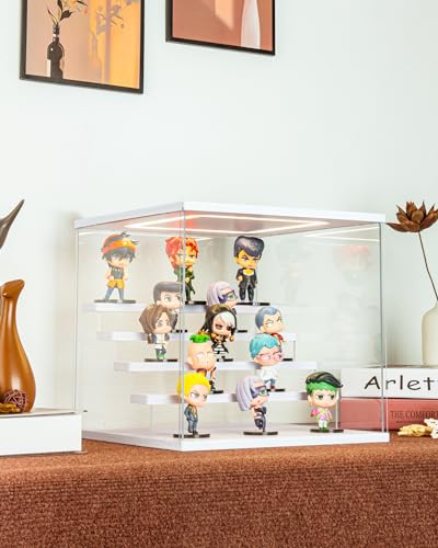 Clear Acrylic Display Case with Light , 5 Tier Display Box Stand Assembly Dustproof Protection Showcase for Collectibles Action Figures (White 12.6×12.2×11.8in; 32×31×30cm) - color: White with light, size: 5 Tier 12.6×12.2×11.8in; 32×31×30cm