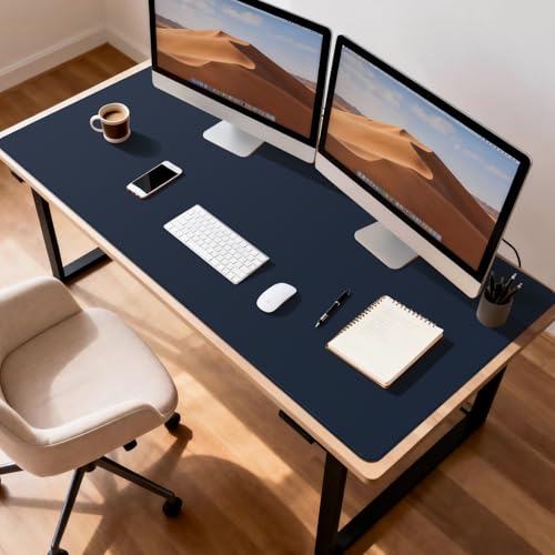 Leather Desk Pad Protector, Office Desk Mat, Large Mouse Pad, Non-Slip PU Leather Desk Blotter, Waterproof Computer Desk Writing Pad for Office and Home (Dark Blue, 47.2" x 23.6") - color: Dark Blue, size: 47.2" x 23.6"