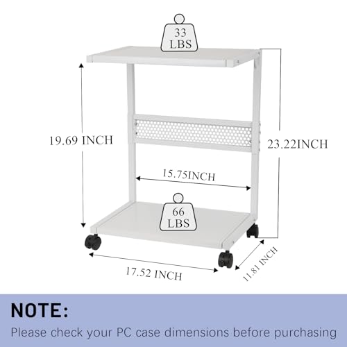 Bfttlity PC Stand Computer Tower Stand 2-Tier Metal CPU Holder with Locking Caster Wheels Suitable for Most PC (S, White) - size: Small-White