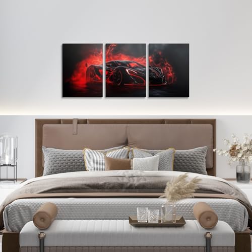 Erosebridal Red Race Car Wall Art Boys Red Black Racing Car Canvas Wall Art Set of 3 for Kids Girls Racing Car Decor Extreme Sports Gaming Poster Prints,12x16 - color: Red Black