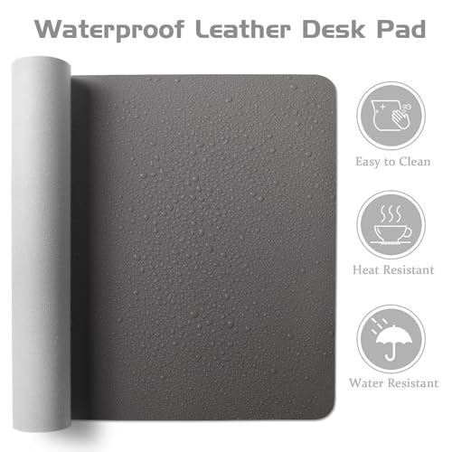Aothia Leather Desk Pad Protector - Large Mouse Pad, Office Desk Mat, Non-Slip PU Leather Desk Blotter, Laptop Desk Pad, Waterproof Desk Writing Pad for Office and Home (Gray, 38" x 13.7") - color: Gray, size: 38" x 13.7"