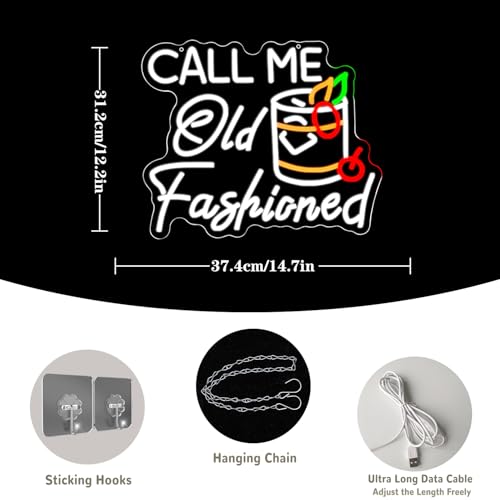 Call Me Old Fashioned Neon Sign Whiskey Led Sign Bar Neon Light Cocktail Bar Letter Wall Decor for Bar Pub Party Man Cave Bedroom Bar Shop - style: call me old fashioned