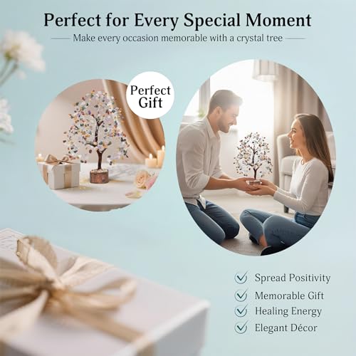 FASHIONZAADI Premium Crystal Tree of Life – 7 Chakra Tree for Healing, Positive Energy, Luck & Manifestation – Gift-Ready Packaging – Ethically Handcrafted Spiritual Gifts for mom - color: Mix Chakra Silver Wire