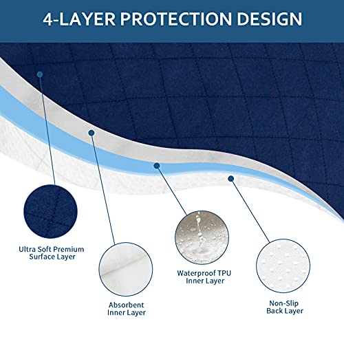 Waterproof Chair Pads for Incontinence 18" x 16", 2 Pack Non Slip Absorbent Wheelchair Reusable Seat Protector, Washable Seat Covers for Chairs, Navy - color: Navy, size: 18x16 Inch