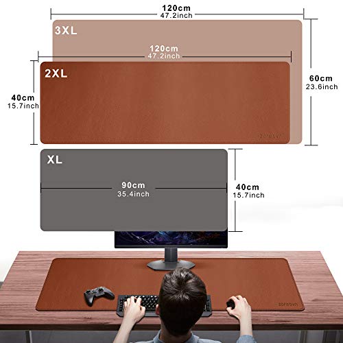 ZORESYN XL Large Desk Pad (47.2" x 15.8") - PU Leather Office Desk Mat for Keyboard and Mouse - Waterproof Surface with Nonslip Base - Light Brown Extended Mouse Pad for Home & Office - color: Light Brown, size: 47.2L x 15.8W inches