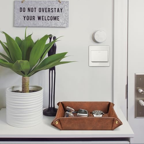SITHON Valet Tray Desktop Storage Organizer – Premium PU Leather Catchall Bedside Vanity Tray Nightstand Caddy Holder for Keys, Phone, Wallet, Coin, Valentine's Day Gift, Brown - color: Brown