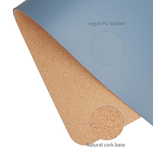 RENMTURE Dual-Sided Mouse Pad, Natural Cork & PU Leather Large Desk Pad for Office and Home Work, Desk Protector Non-Slip, Waterproof, Easy Clean (Blue Gray, 23.6" x 13.7") - color: Blue Gray, size: 23.6"x13.7"