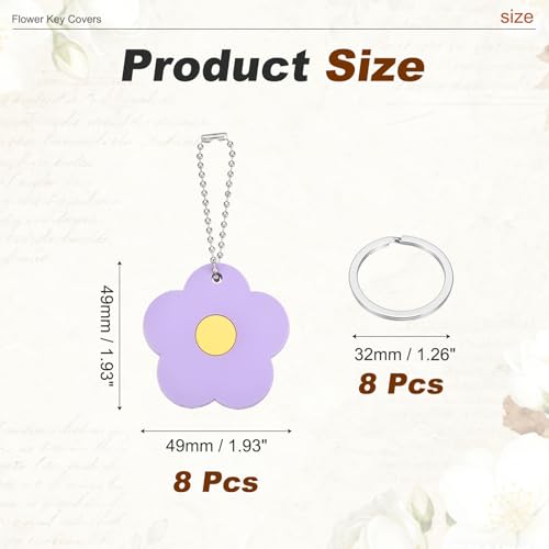 PATIKIL 8Pcs Key Covers Caps, PVC Flower Key Identifiers Markers Tags Covers Case Shell Head Protector Caps Toppers for 1.26" Flat for Office House Apartment Accessories, Purple - color: Purple, size: 1.26"