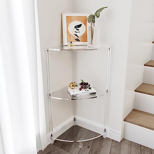 Eglaf Acrylic Triangle End Table - 3 Tier Corner Side Table, Fan-Shaped | Small Corner Table for Living Room, Bedroom, Bathroom - 11.8'' L x 11.8'' W x 26 ''H - size: 3-Tier