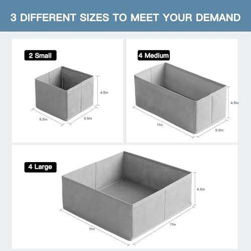 Criusia Drawer Organizer Clothes, 10 Pack Dresser Organizer for Baby Clothes, Underwear, Sock- Foldable Closet Organization and Storage Dividers Bins for Nursery, Bedroom (Grey) - color: Grey, size: 10PACK