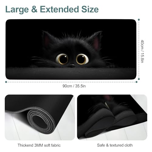 Cat-Inspired Extended Gaming Mouse Pad 35.4 x 15.7 Inch – Large Desk Mat for Gaming, Office Work, and Study, with Non-Slip Rubber Base, Smooth Cloth Surface, and Stitched Edges - color: #27, size: 35.4 x 15.7 Inch
