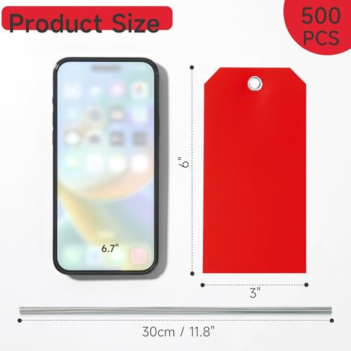 500 Plastic Shipping Tags with Wire - Waterproof Heavy Duty Labels with String Wires - Red, 3x6 - color: Red, size: 3x6