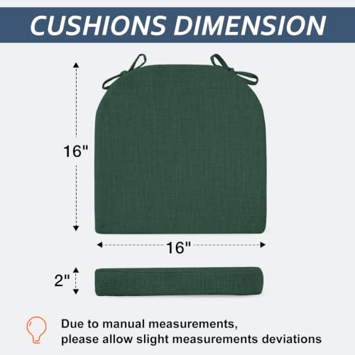 Basic Beyond Chair Cushions for Dining Chairs 6 Pack, Kitchen Chair Cushions with Ties and Non Slip Backing, 16 x 16 inches Chair Pads for Dining Chairs (Forest Green) - color: Forest Green, size: 16"x16"x2"(Pack of 6)
