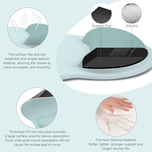 MOSISO Wrist Rest Support for Mouse Pad&Keyboard Set, Circle Curved Ergonomic Mousepad&Coaster Non-Slip Base Home/Office Pain Relief&Easy Typing Pad with Soft Cloth&Silicone Lining, Aquamarine - color: Aquamarine