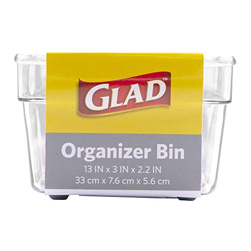 Glad Plastic Drawer Storage Tray – Heavy Duty Organizer Bin for Home, Kitchen, Bath, Bedroom, Office | Non-Slip Feet, Clear, 13x3 (Pack of 6) - size: 13x3 (Pack of 6)