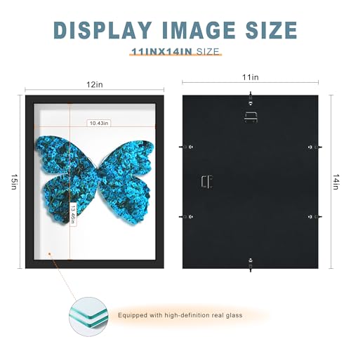 Picrit Shadow Box Frame 11x14, Display Case Box with High Definition Real Glass and Black Back for Memorabilia, Baby Items, Wedding Memories, Crafts, Tickets and Photos, Black - color: Black, size: 11x14