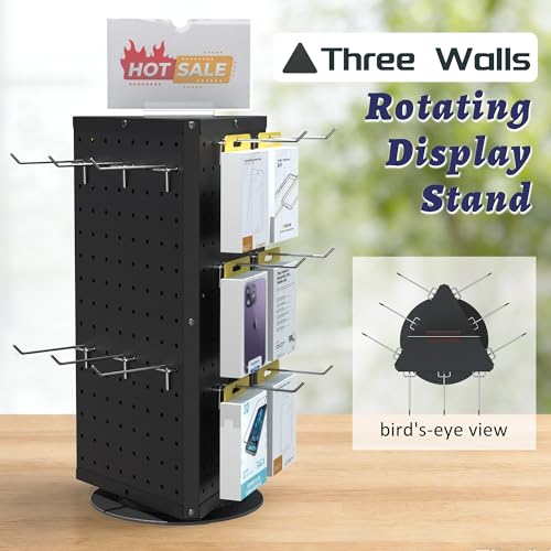 UNITEDEPOWER Rotating Pegboard Display Stand With 18 Hooks, 3-Sided Metal Spinning Countertop Show Rack Organizer for Jewelry, Accessories, or Crafts, Revolving Displays