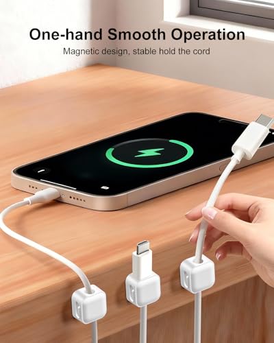 Art3d 8 Pack Magnetic Cable Clips, White Cable Management Accessories, Cord Smooth Adjustable & Adhesive Backing Cord Organizer for Office Home Organization, Desk, Wall, Nightstand, Phone, Car - color: White