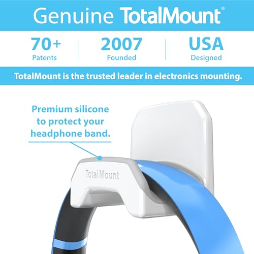 TotalMount Gaming Headset Hanger – Includes Removable Adhesive Strips for Easy, Damage-Free Wall, Desk, or PC Mounting (White Headphone Hook with Premium Silicone Cradle – One Pack) - style: Premium White