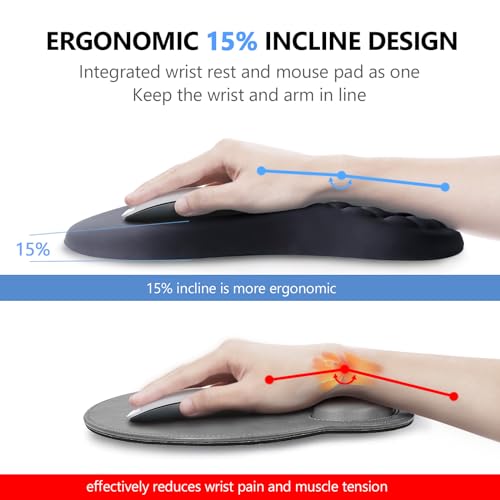Mouse Pad Wrist Support, Laokiiy 2 in1 Keyboard Wrist Rest+ Ergonomic Mouse Pad, Non-Slip Wrist Rest for Computer Keyboard, Made Easy Typing & Relieve Wrist Pain(Black - color: Black