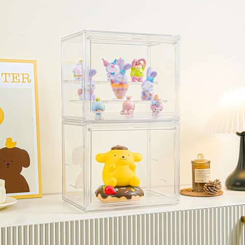 LXLXXL Small Acrylic Display Case for Collectibles 3 Layer Adjustable Display Case with Magnetic Door Clear Stackable Display Box for Mini Figures, 2 Pack - size: Small 2 Pack