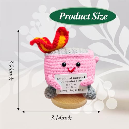 Emotional Support Dumpster Fire - Positive Crochet Birthday Gifts for Women Men, Handmade Knitted Retirement Farewell Going Away Gifts for Friend Coworkers Chaos Coordinator Office Administrative Boss - color: Pink