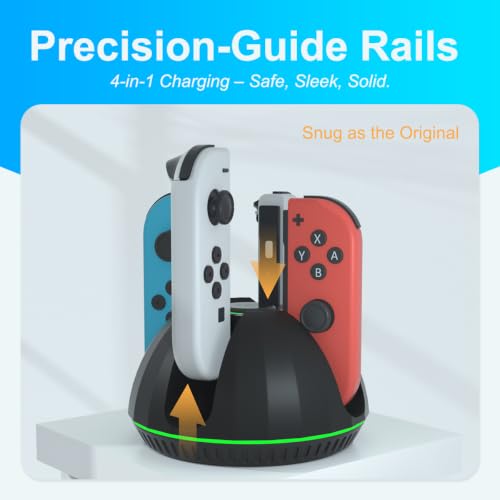 Switch Controller Charging Dock for Nintendo OLED Joycon, Charger Station with Switch 1 JoyCon, 4 in 1 Joycon Charging Dock for Joy Con with LED Indication and USB Type-C Charger Cable - size: 100cm