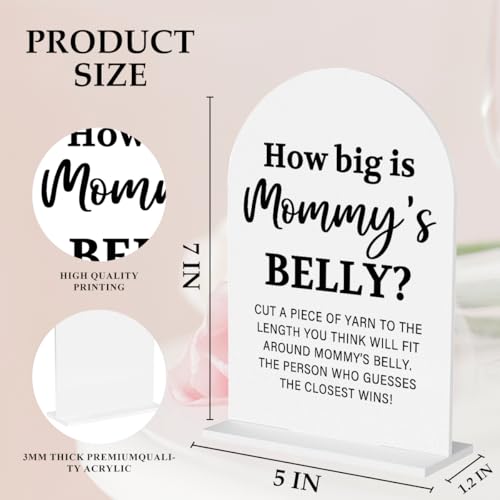 Baby in Bloom Shower Decorations, How Big Is Mommy's Belly Baby Shower Decorations 5x7 Inch Arch Acrylic Sign, Measure Mommy's Belly Shower Game - color: Belly
