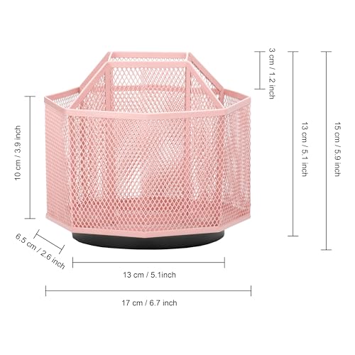 Exerz Desk Organiser/Mesh Desk Tidy Candy/Pen Holder/Multifunctional Organiser 360 Rotating - color: Light Pink