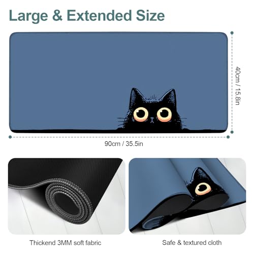 Cat Eyes Extended Gaming Mouse Pad 35.4 x 15.7 Inch – Large Cute Cat Desk Mat for Gaming, Office, and Home Use, with Non-Slip Rubber Base and Smooth Cloth Surface - color: #31, size: 35.4 x 15.7 Inch