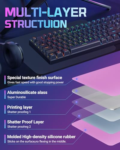 Glass Gaming Mouse Pad for FPS Gaming, Balanced Speed & Control, Consistent Glide, Anti-Slip Base, Water-Resistant Desk Mat for Valorant, CS2, XL 19.3" x 16.5", Pink