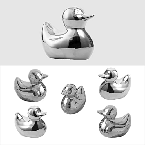 Silver Ceramic Duck Figurines,Home Decor Animal Sculptures and Statues Handmade Artware Decor,Mini Duck Sets 3 PCS - color: D-silver