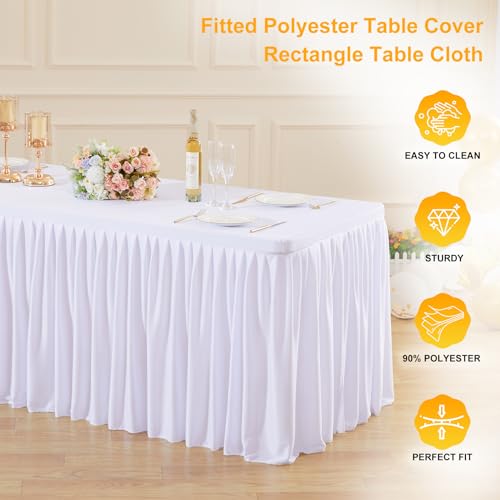Wish Care 2 Pack White Rectangle Table Clothes for 4 Foot Tables, Polyester Fitted Tablecloths 4ft Stretch Table Cover for Wedding, Birthday, Parties, Trade Show, Craft Show - color: White, size: 48" x 24" (4 Ft - 2 Pcs)