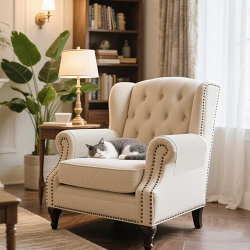 Couch Arm Covers Linen Chair Arm Covers Stain Resistant & Anti-Scratch Furniture Protector for Sofa Recliner Armrest Cover for Pets, 2 Pcs, Cream, 20" W x 24" L