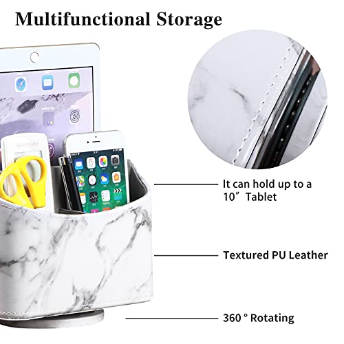 YAPISHI White Marble Leather Remote Control Holder,360 Degree Spinning Desk TV Remote Caddy/Box,Beside Table Organizer for Controller,Media,Makeup, Mobile Phone and Pen/Pencil Stationery Storage - color: 7# Marble