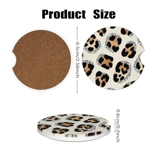 Car Cup Holder Coasters, 2 Pcs Ceramic Coasters with Finger Slot and Cork Back, Anti-Slip Shock Absorbing Women and Men Universal Car Accessories - Art Leopard Print - color: Art Leopard Print