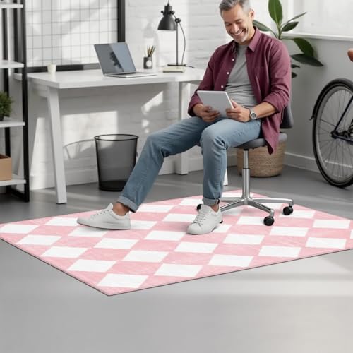 Office Chair Mat for Carpet Hardwood Tile Floor,36"x48" Computer Chair Mat for Rolling Chairs Carpet, Under Desk Non Slip Gaming Rug, Low-Pile Rubber Backing Large Protector Mat,Boho Pink Checkered - color: Modern Chair Mat 3