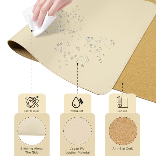 Dual-Sided Desk Pad, Natural Cork & PU Leather Mouse Pad for Desk, Desk Pad Protector, Non-Slip Desk Mat for Office and Home Work, (Apricot, 23.6" x 13.7") - color: Apricot, size: 2.2" x 2.2"