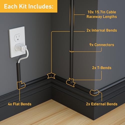D-Line 157in Cord Hider Kit, Patented Cable Cover, Hide Wires on Wall, Channel for TV Mount Cords, Raceway Wire Hiders, Paintable, Adhesive, Half Round, 10x 0.78in W x 0.39in H x 15.7in L, Black - color: Black, size: 0.78in (W) x 0.39in (H)