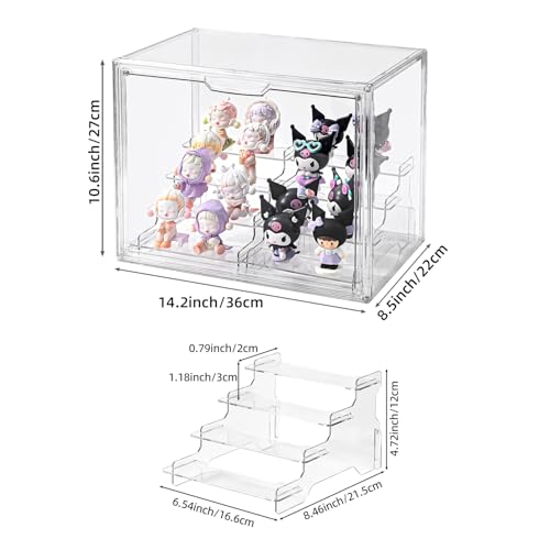 4 Tier Display Case for Collectibles,Clear Display Box with 2pack 4 Tier Display Risers ,Storage Container with Magnetic Door - size: XLarge 1 Pack