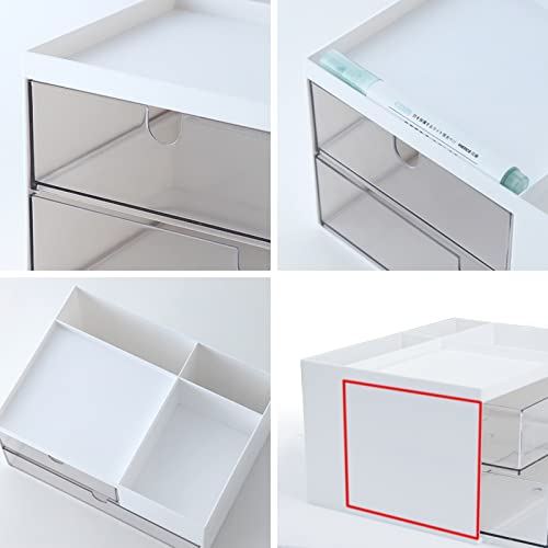 Desk Drawer Organizer, Desk Storage Box with 2 Drawers and 4 Compartments, Multifunctional Desk Accessories & Countertop Organizers for Office School Home (White) - size: 9*6.5*5inch - 6 Compartment