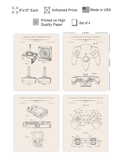 Poster Master 4-Piece Gaming Blueprint Poster - Video Game Patent Print - Joystick Art - Controller Illustration - Technical Design - Gameboy Design - Office or Kid's Room Decor - 8x10 UNFRAMED - color: Patent Kids 09, size: 8"L x 10"W